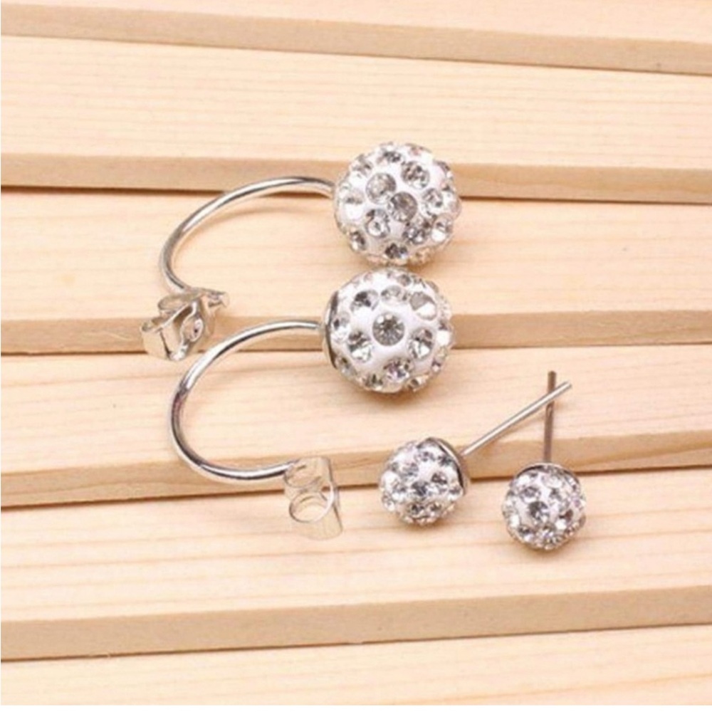 🫟 3/$25 Pave Crystal Double Ball Front Back Earrings